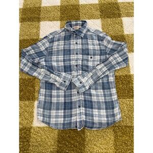 Faherty Brand Mens Blue White Plaid Button Down Shirt Small Long Sleeve Pocket